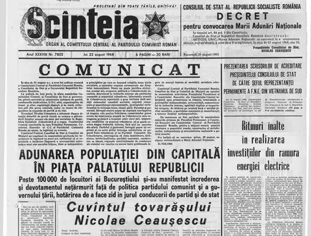 Prima pagină a ziarului Scînteia din 22 august 1968