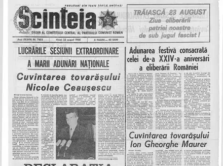 Prima pagină a ziarului Scînteia din 23 august 1968