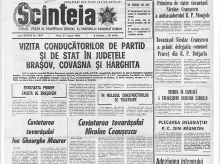 Prima pagină a ziarului Scînteia din 27 august 1968