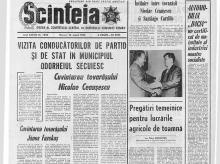Prima pagină a ziarului Scînteia din 28 august 1968