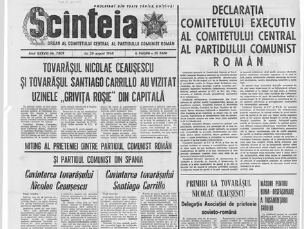 Prima pagină a ziarului Scînteia din 29 august 1968