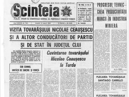 Prima pagină a ziarului Scînteia din 31 august 1968
