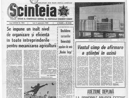 Prima pagină a ziarului Scînteia din 2 septembrie 1968