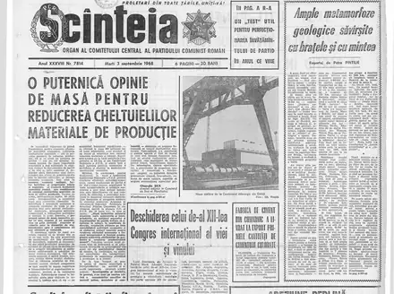 Prima pagină a ziarului Scînteia din 3 septembrie 1968