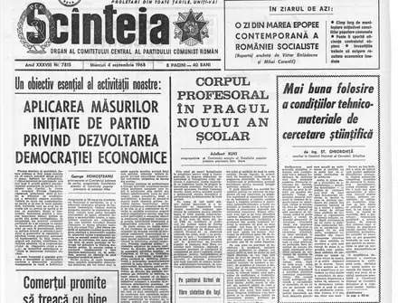 Prima pagină a ziarului Scînteia din 4 septembrie 1968