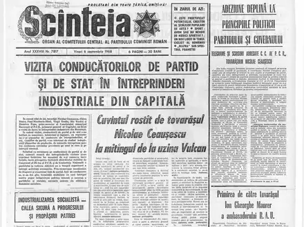Prima pagină a ziarului Scînteia din 6 septembrie 1968