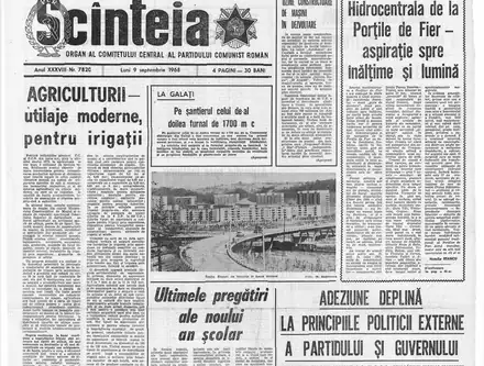 Prima pagină a ziarului Scînteia din 9 septembrie 1968
