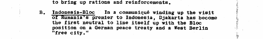 Fragment scanat din buletinul din 3 septembrie 1962: B. Indonesia-Bloc