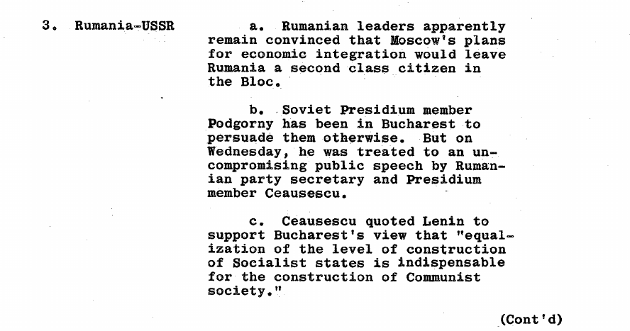 Fragment scanat din buletinul din 3 iunie 1963: 3. Rumania-USSR