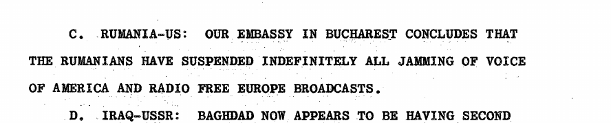 Fragment scanat din buletinul din 8 august 1963: C. RUMANIA-US: