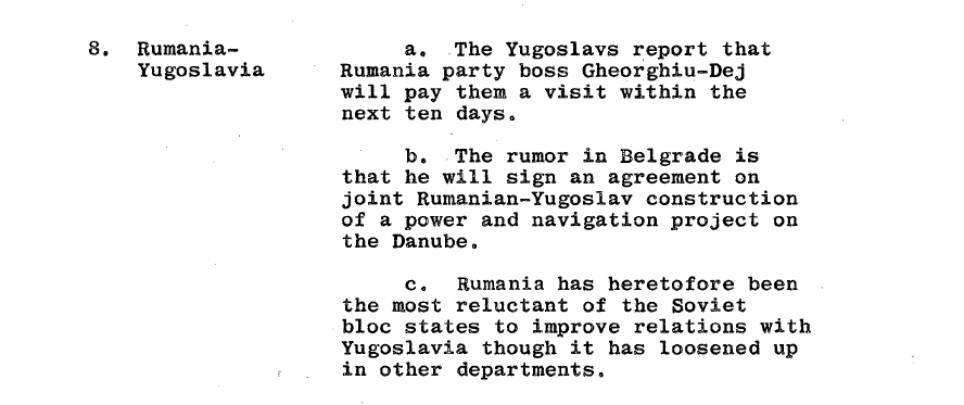 Fragment scanat din buletinul din 7 noiembrie 1963: 8. Rumania-Yugoslavia