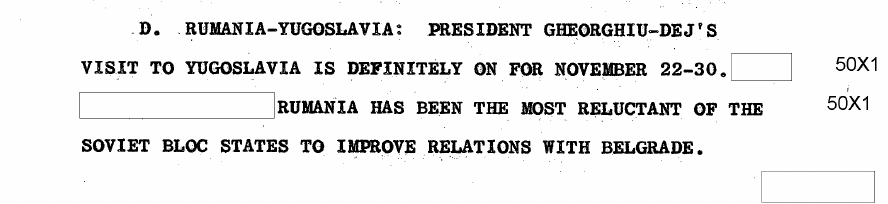 Fragment scanat din buletinul din 18 noiembrie 1963: D. RUMANIA-YUGOSLAVIA:
