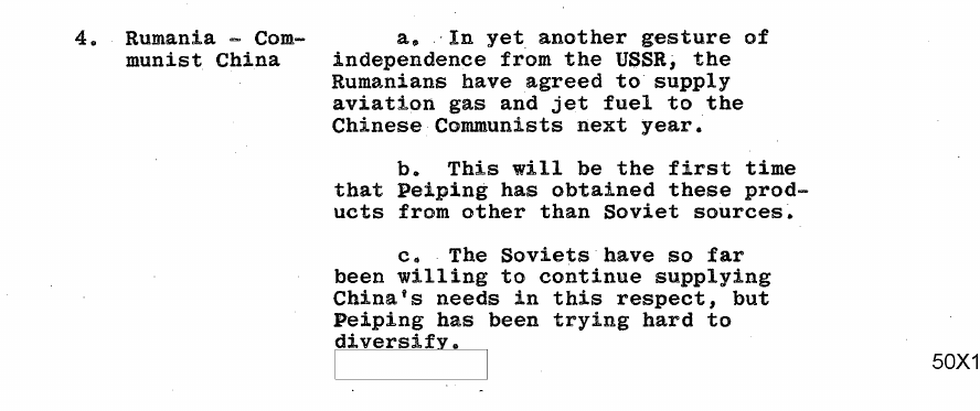 Fragment scanat din buletinul din 24 decembrie 1963: 4. Rumania - Communist China