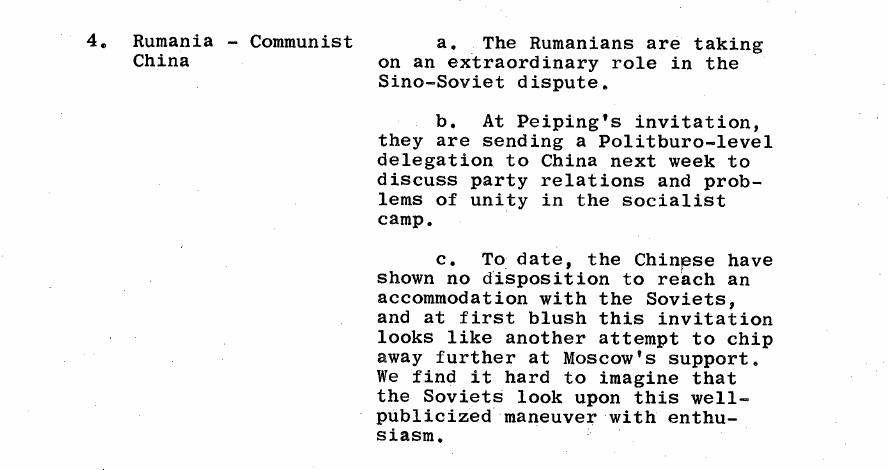Fragment scanat din buletinul din 27 februarie 1964: 4. Rumania - Communist China