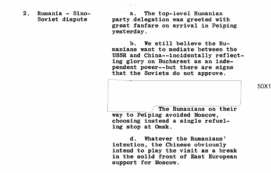 Fragment scanat din buletinul din 3 martie 1964: 2. Rumania - Sino-Soviet dispute