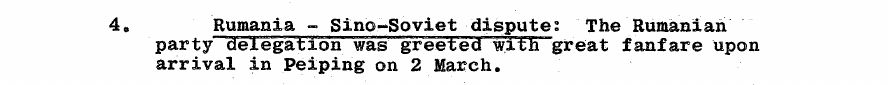Fragment scanat din buletinul din 3 martie 1964: 4. Rumania - Sino-Soviet dispute: