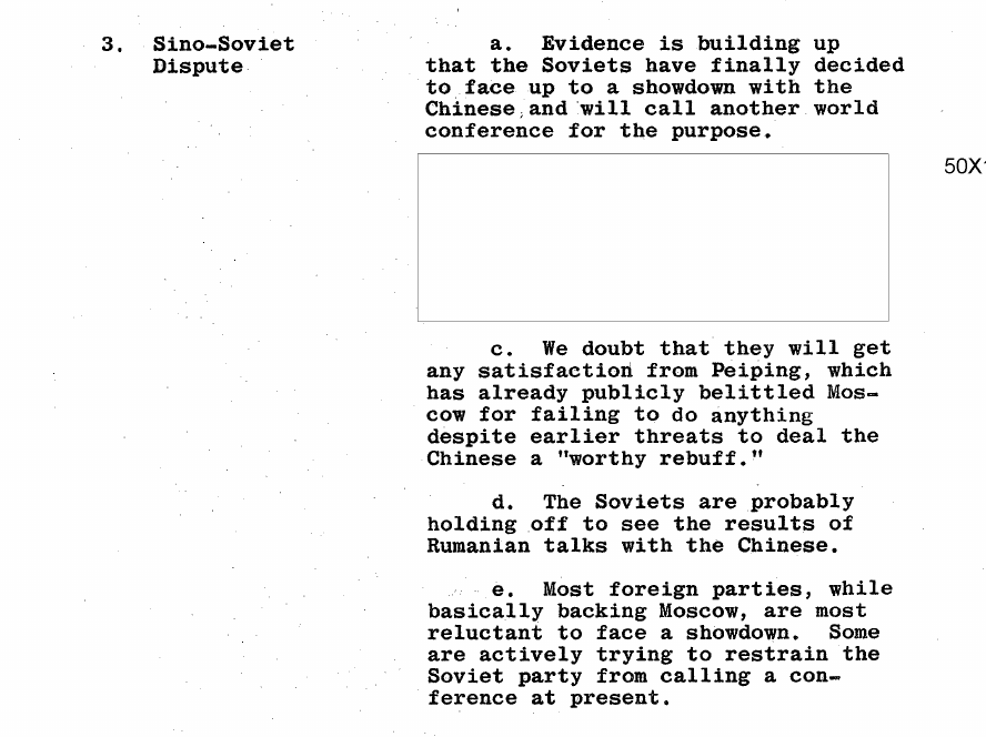 Fragment scanat din buletinul din 7 martie 1964: 3. Sino-Soviet Dispute