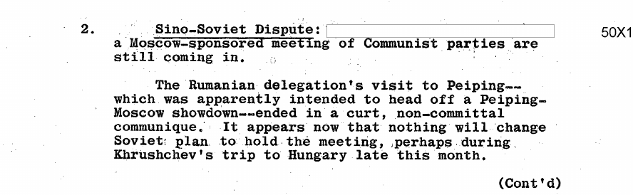 Fragment scanat din buletinul din 13 martie 1964: 2. Sino-Soviet Dispute: