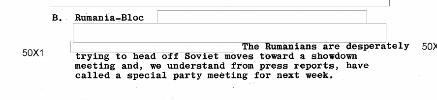 Fragment scanat din buletinul din 9 aprilie 1964: B. Rumania-Bloc