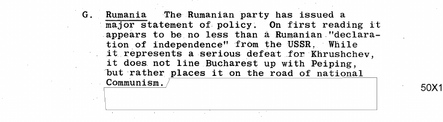 Fragment scanat din buletinul din 28 aprilie 1964: G. Rumania