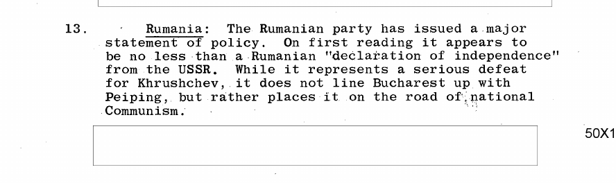 Fragment scanat din buletinul din 28 aprilie 1964: 13. Rumania: