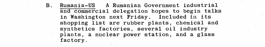 Fragment scanat din buletinul din 2 mai 1964: B. Rumania-US