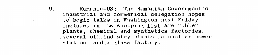 Fragment scanat din buletinul din 5 mai 1964: 9. Rumania-US: