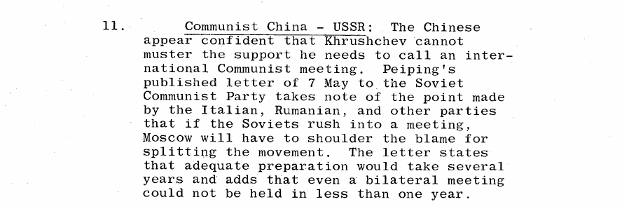 Fragment scanat din buletinul din 8 mai 1964: 11. Communist China - USSR: