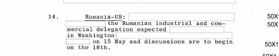 Fragment scanat din buletinul din 8 mai 1964: 14. Rumania-US: