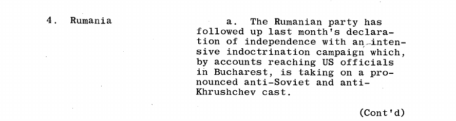 Fragment scanat din buletinul din 19 mai 1964: 4. Rumania