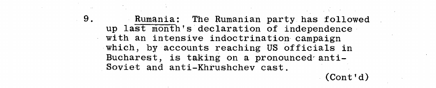 Fragment scanat din buletinul din 19 mai 1964: 9. Rumania: