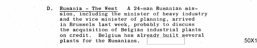 Fragment scanat din buletinul din 22 mai 1964: D. Rumania - The West