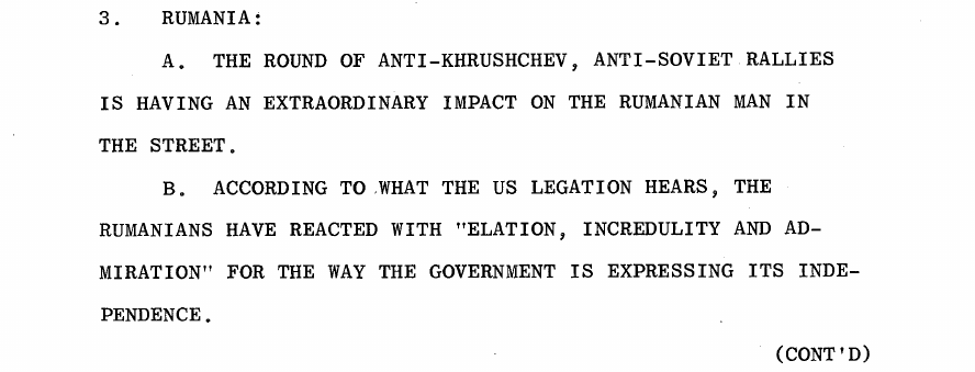 Fragment scanat din buletinul din 30 mai 1964: 3. RUMANIA: