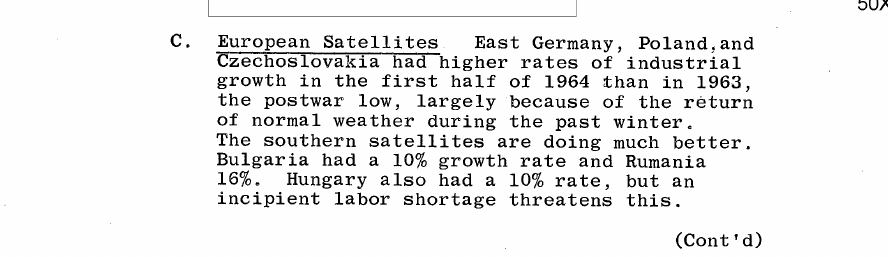 Fragment scanat din buletinul din 13 august 1964: C. European Satellites