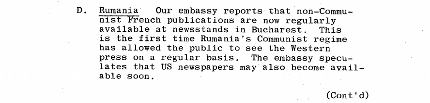 Fragment scanat din buletinul din 19 noiembrie 1964: D. Rumania