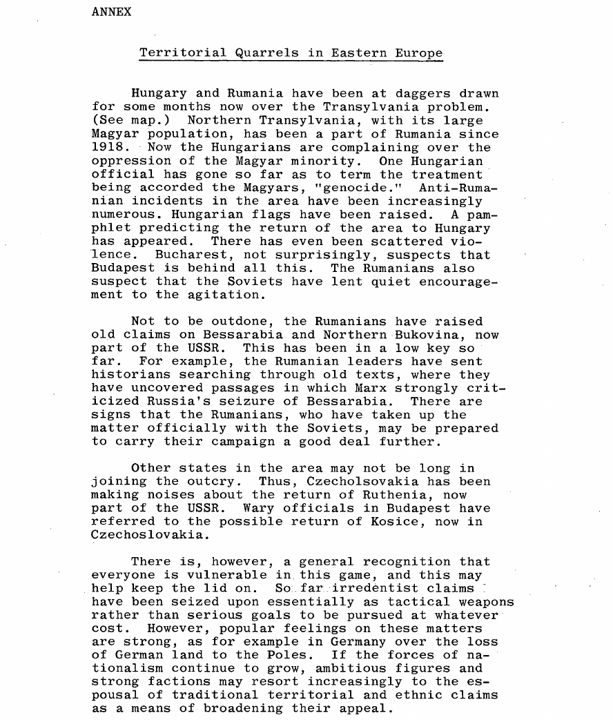 Fragment scanat din buletinul din 4 martie 1965: Territorial Quarrels in Eastern Europe