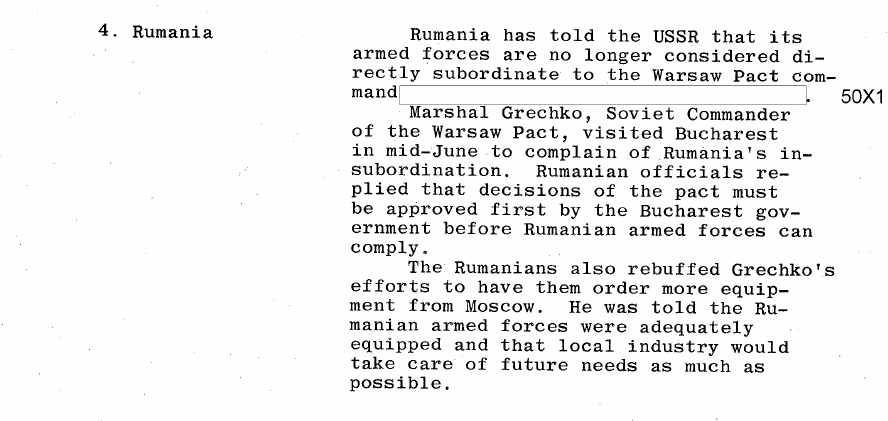Fragment scanat din buletinul din 29 iunie 1965: 4. Rumania