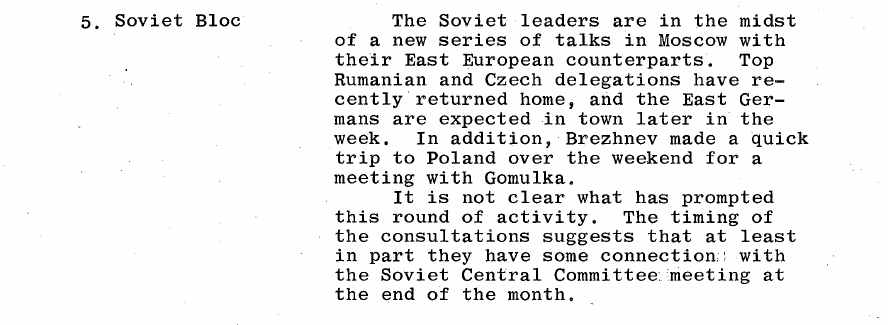 Fragment scanat din buletinul din 15 septembrie 1965: 5. Soviet Bloc
