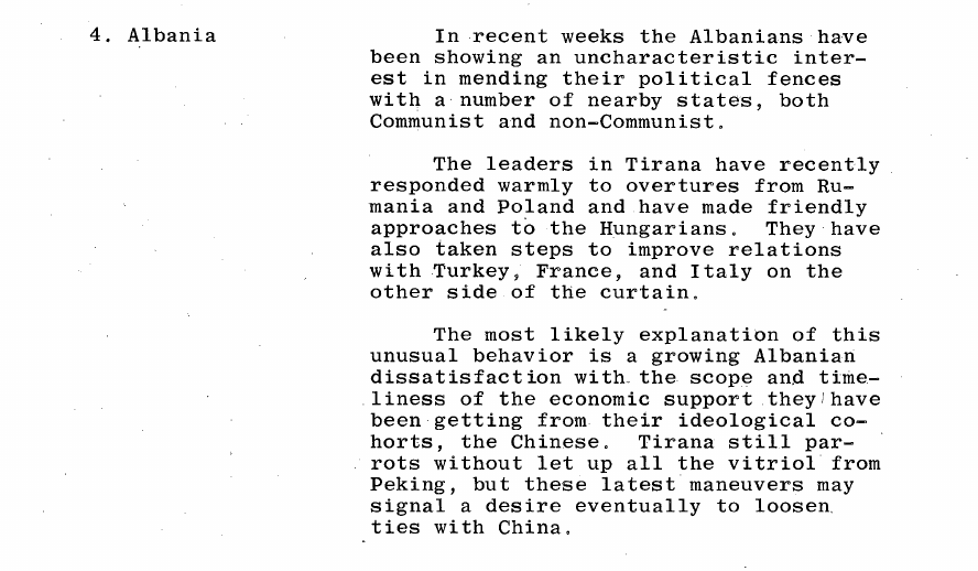 Fragment scanat din buletinul din 10 februarie 1966: 4. Albania