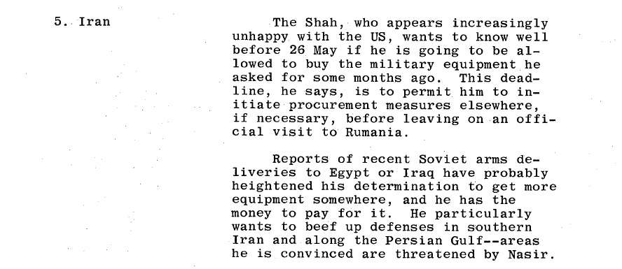 Fragment scanat din buletinul din 21 aprilie 1966: 5. Iran