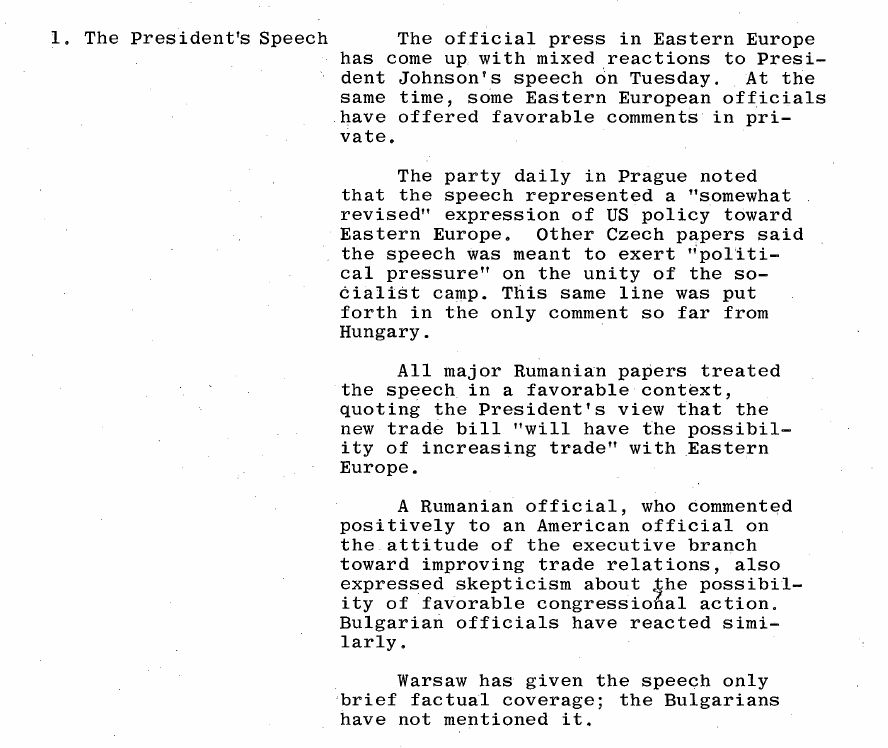 Fragment scanat din buletinul din 6 mai 1966: 1. The President's Speech