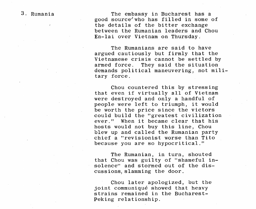 Fragment scanat din buletinul din 25 iunie 1966: 3. Rumania