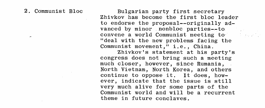 Fragment scanat din buletinul din 14 noiembrie 1966: 2. Communist Bloc