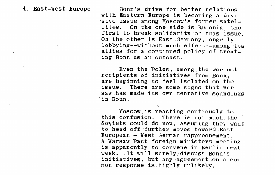 Fragment scanat din buletinul din 3 februarie 1967: 4. East-West Europe