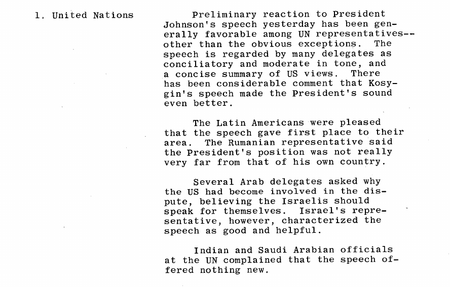 Fragment scanat din buletinul din 20 iunie 1967: 1. United Nations