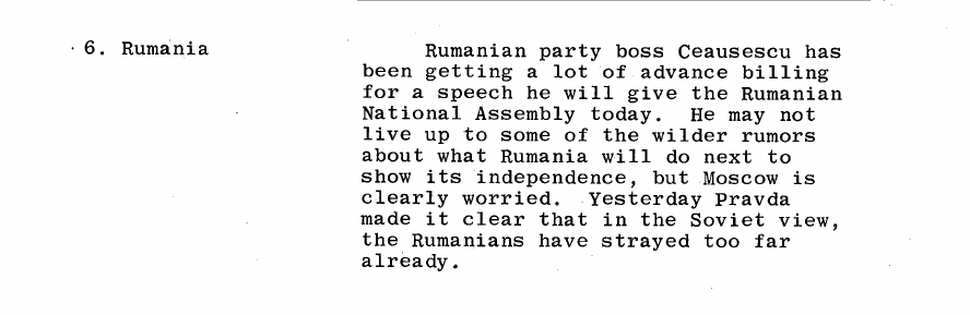 Fragment scanat din buletinul din 24 iulie 1967: 6. Rumania