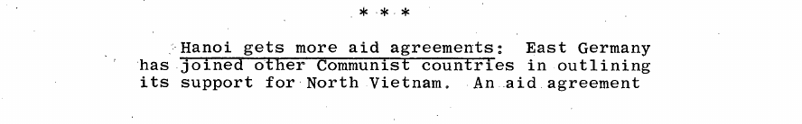 Fragment scanat din buletinul din 7 octombrie 1967: Hanoi gets more aid agreements: