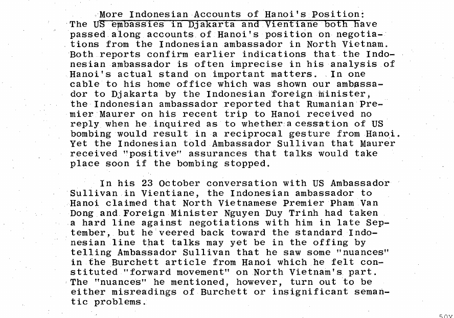 Fragment scanat din buletinul din 24 octombrie 1967: More Indonesian Accounts of Hanoi's Position: