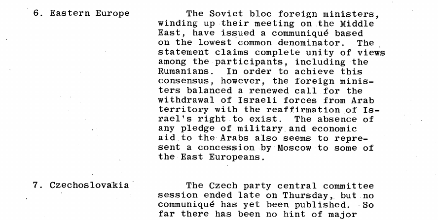Fragment scanat din buletinul din 23 decembrie 1967: 6. Eastern Europe