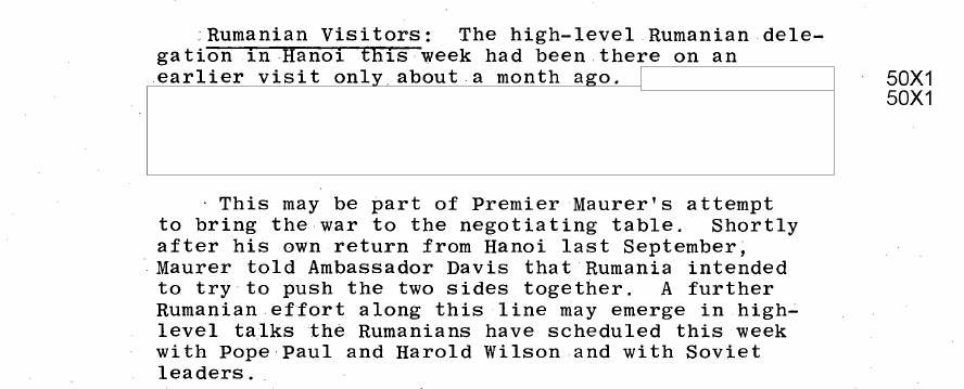 Fragment scanat din buletinul din 26 ianuarie 1968: Rumanian Visitors: